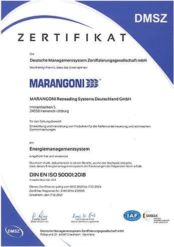 Marangoni Retreading Systems Deutschland - ISO 50001:2018